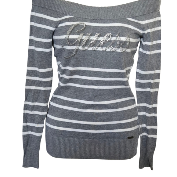 Guess Charcoal and White Striped Knit Top - Picture 8 of 9